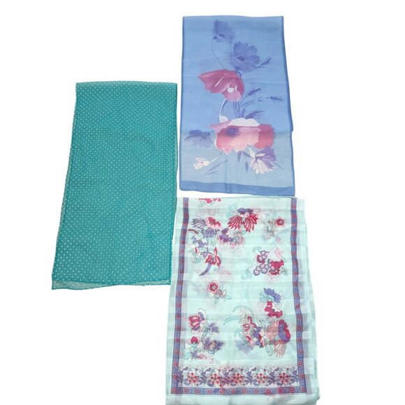 Womens Vintage Sheer Long Scarves Lot of 3 Floral And Polka Dot Head Neck - Picture 10 of 12
